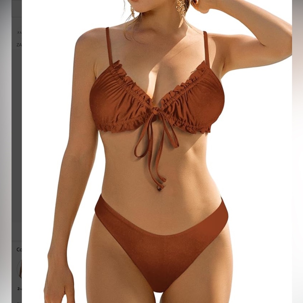 Women’s Two Piece Brown Padded Solid Triangle Bikini Set NWT Size S
